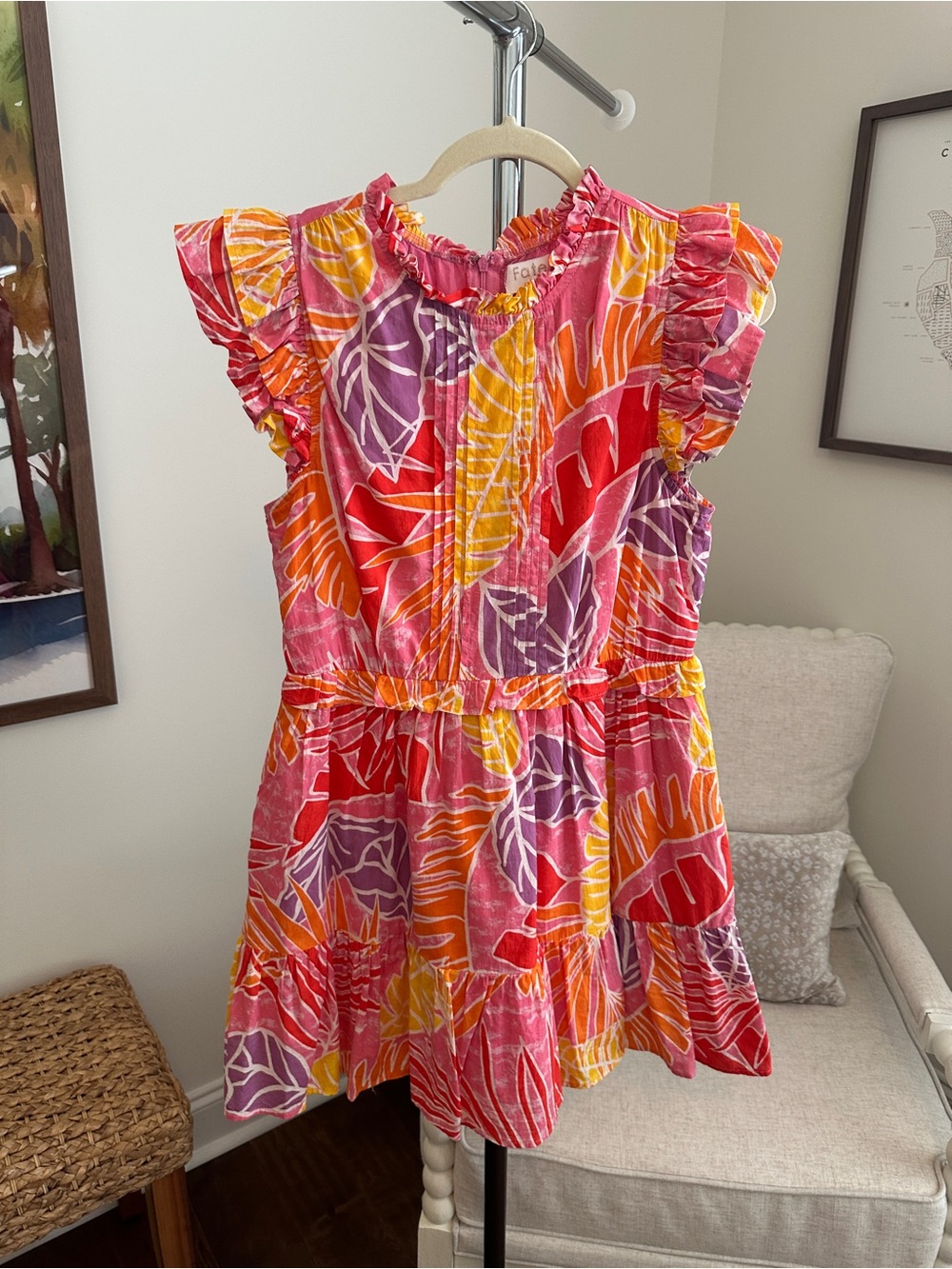 Fate Pink Tropical Ruffle Dress with Orange and Yellow Accents
